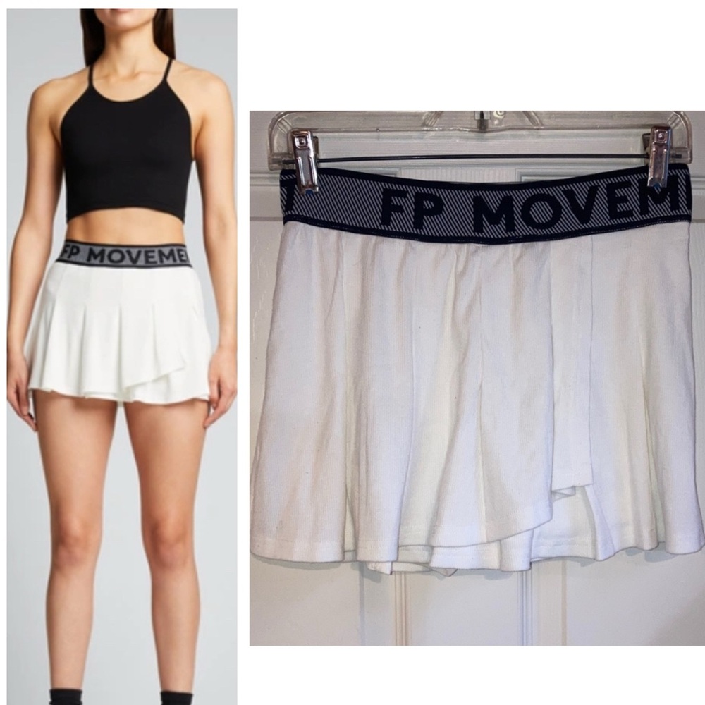 Free People Movement Duo Ribbed Tennis Skort Printed Logo Band White sz Small